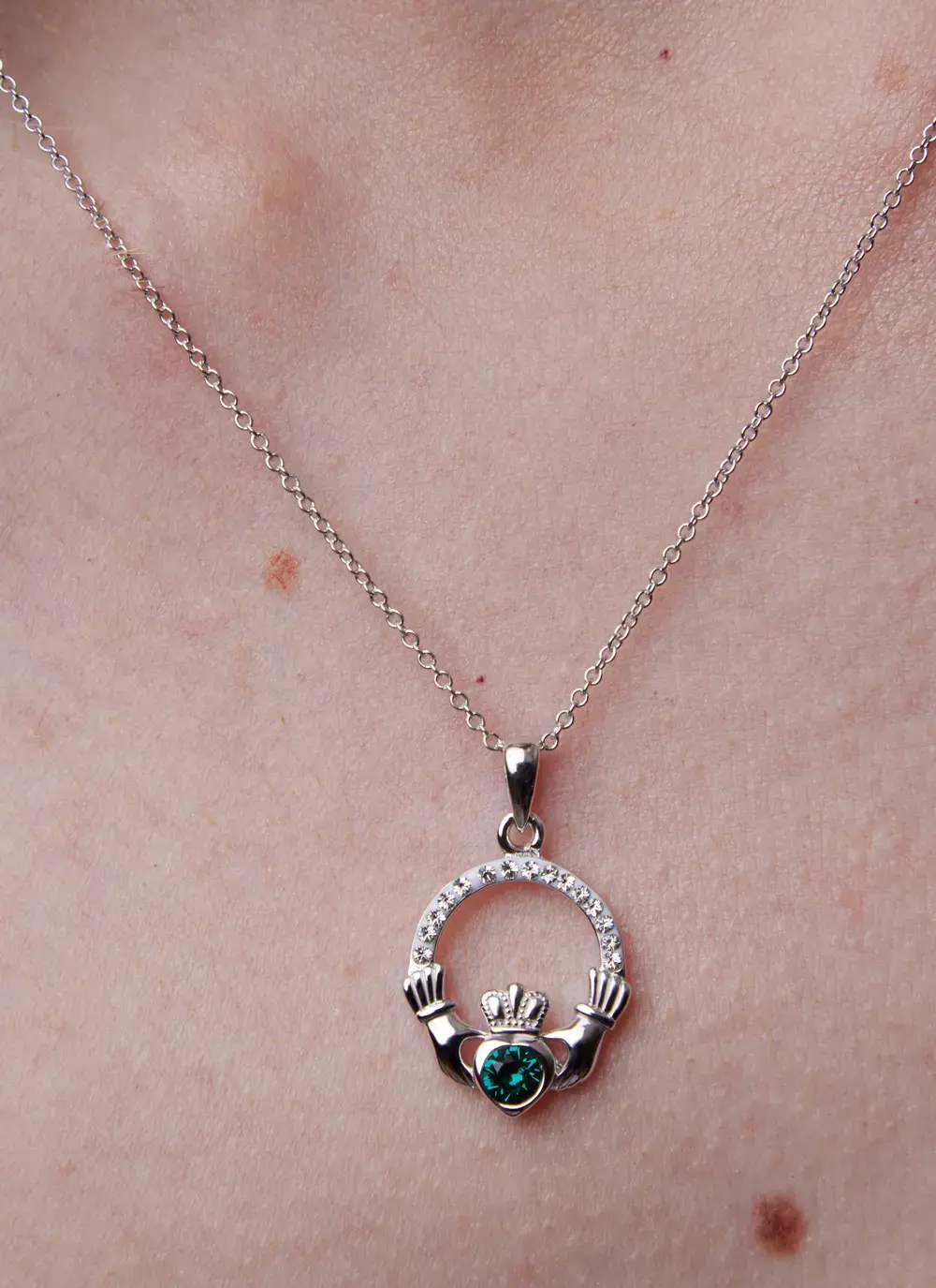 Claddagh Birthstone Pendant With Swarovski Crystals - May